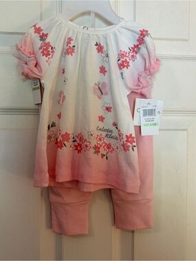 Calvin Klein White and Baby Pink Floral Baby Two-Piece Set SZ 3-6 Months NWT